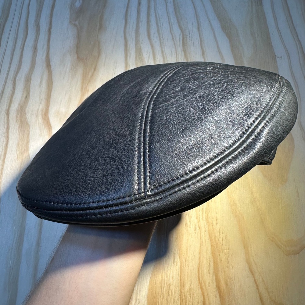 Henschel Hat Co Mens XL Black Leather Flat Cap Ivy Driver Hat Made in USA
